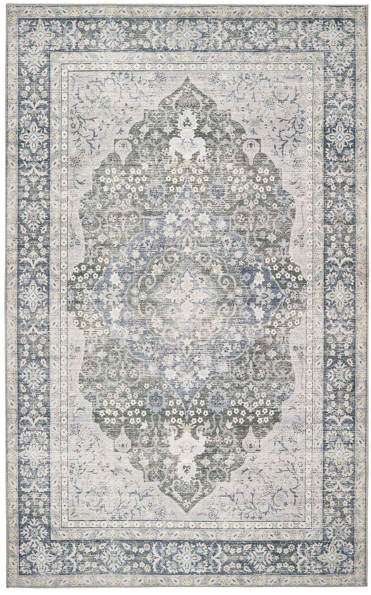 Origins – Waschbarer Oakham Traditional Medallion Weicher Chenille-Teppich in Blaugrün und Grau