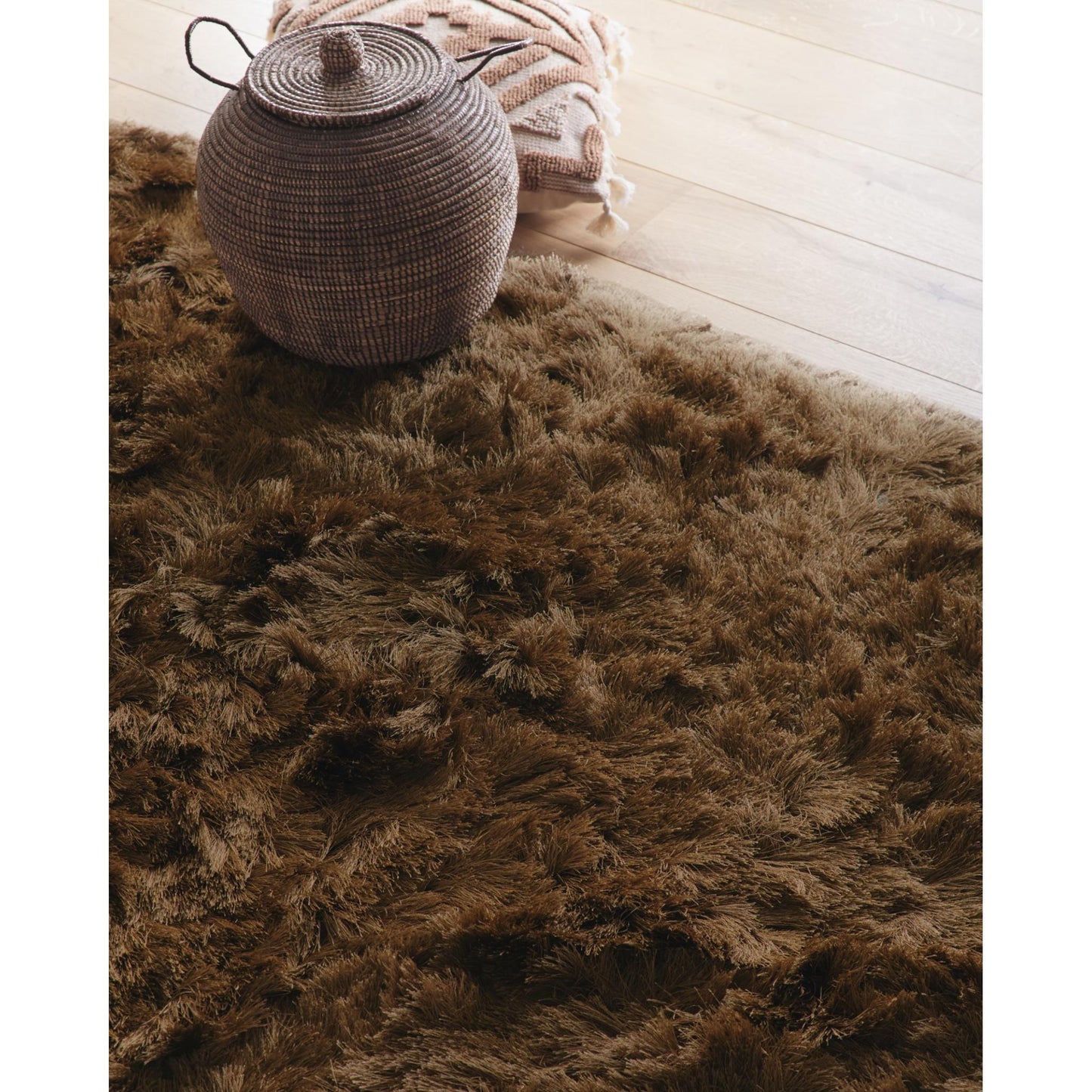 High Pile Shaggy Rug for Living Room Bedroom Modern Glamour Silky Shag Carpet – Mocha Brown
