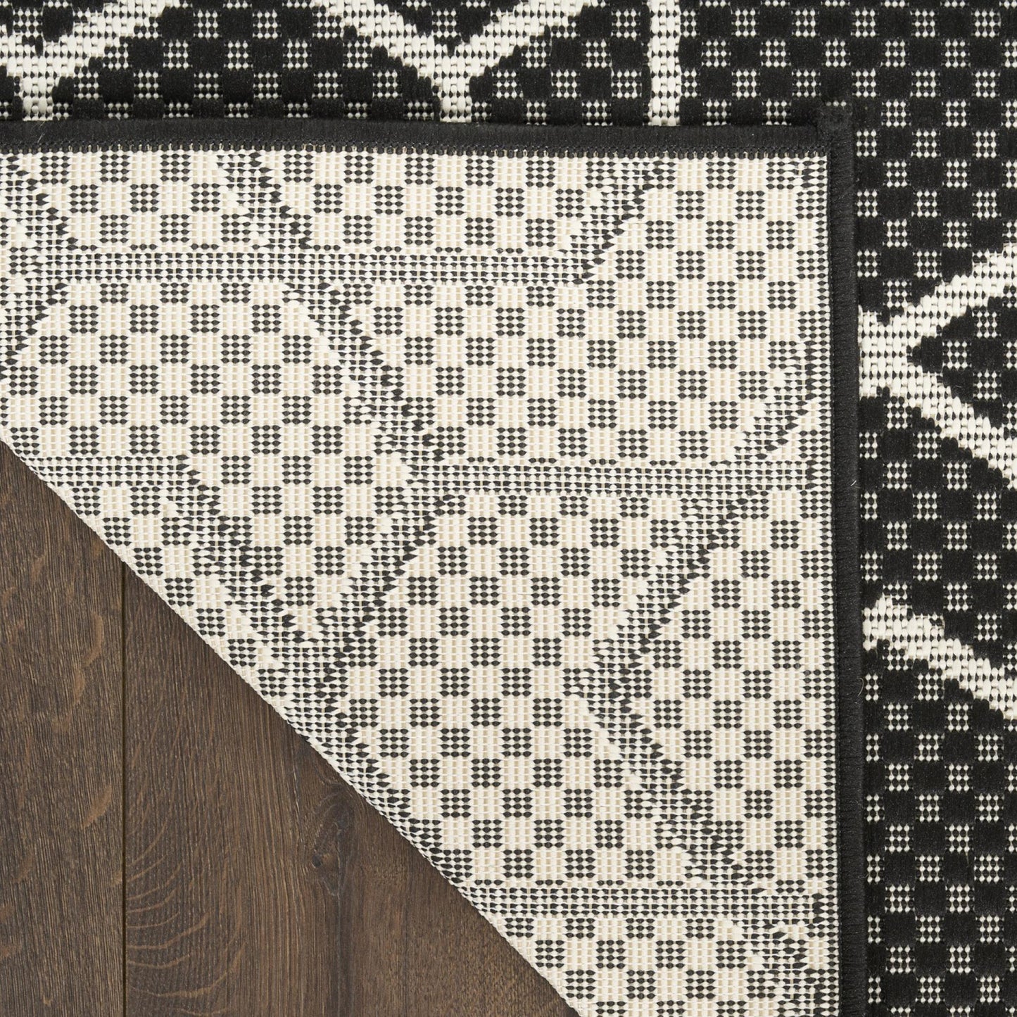 Horizon HOZ01 Modern Geometric Classic Trellis Black & Ivory Indoor & Outdoor Flatweave Rug