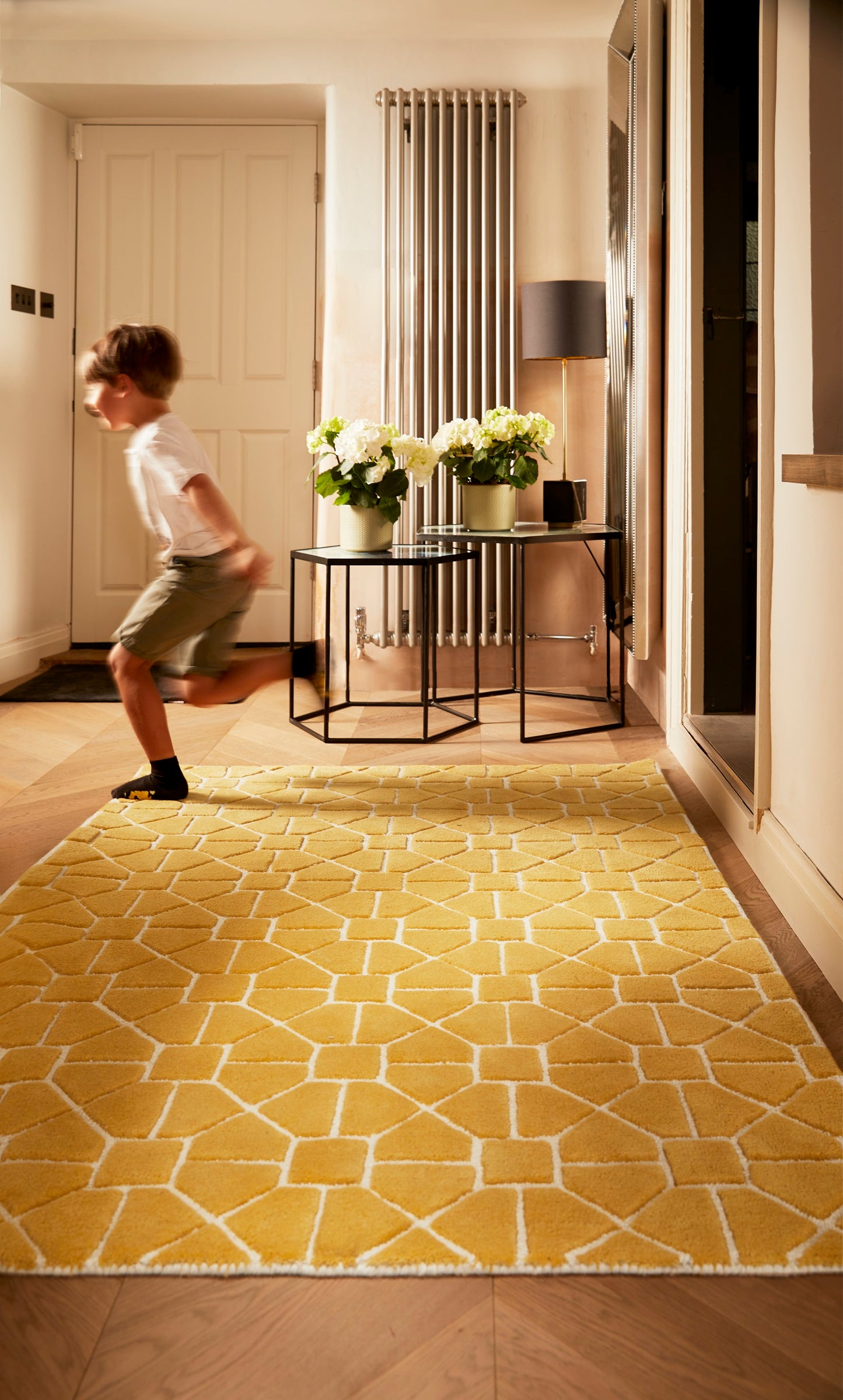 Origins Harmony Hand Tufted Geometric Wool Rug in Ochre Yellow