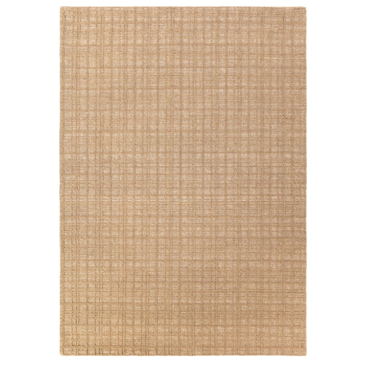 Thatch Honey Beige Handwoven Wool Rug – Neutral Checked Pattern in Undyed Wool Blend