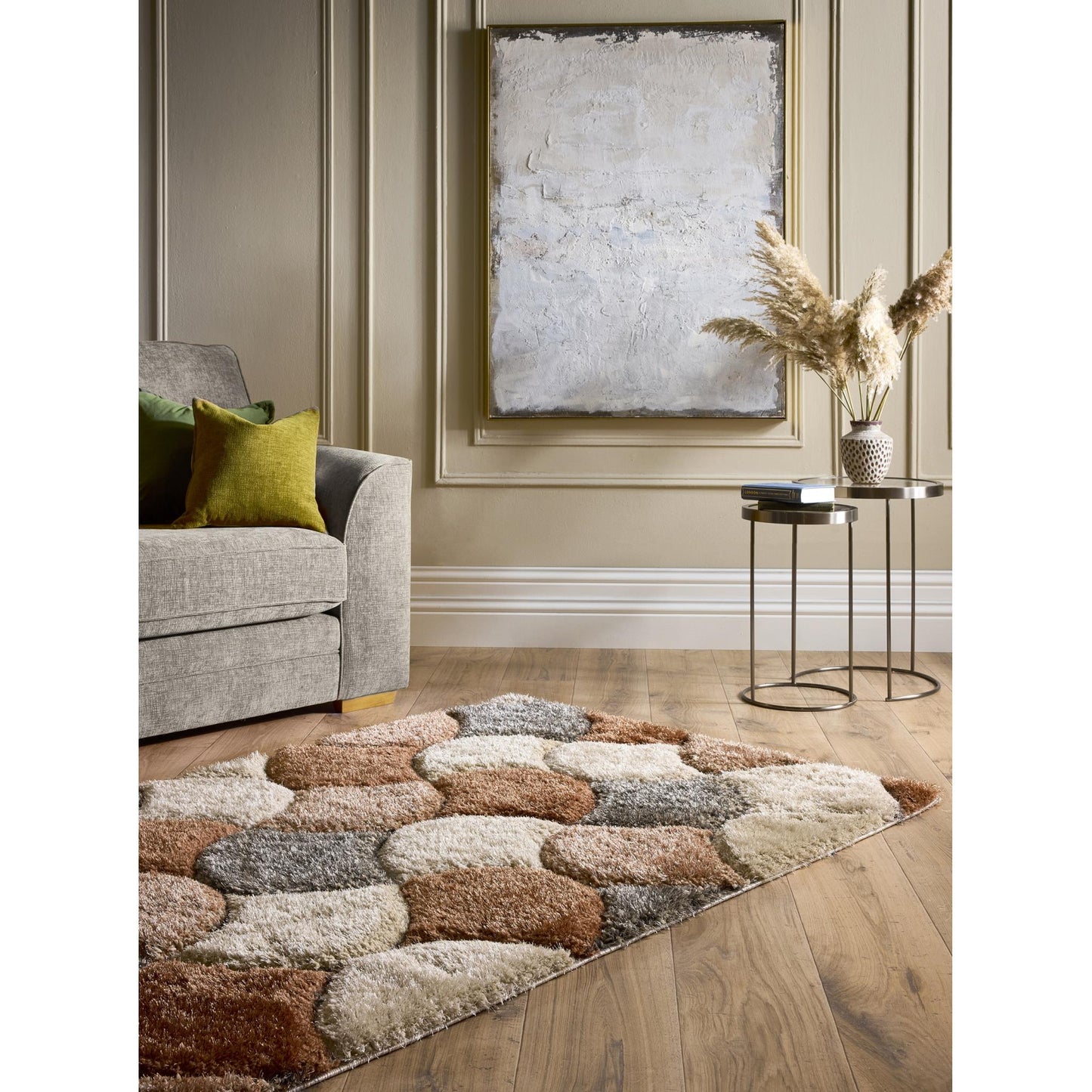 3D-Zottelteppich mit Muschelmuster für Wohnzimmer und Schlafzimmer, weich, seidig, flauschig, dicker Flor, Terrakotta