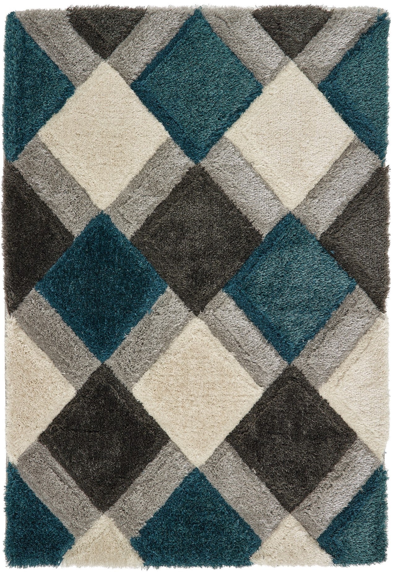 Origins 3D GEO Soft Silky Shaggy Modern Diamond Rug in Teal Blue