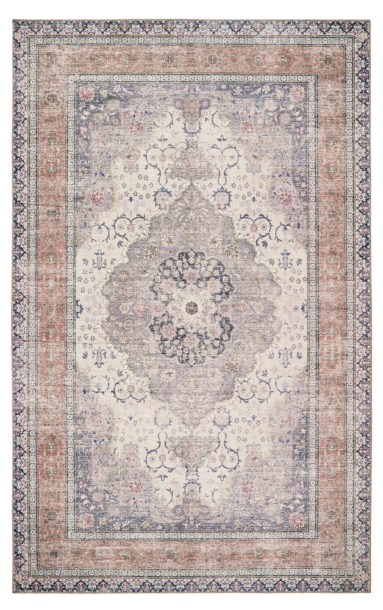 Origins Waschbarer Croft Traditional Medallion Weicher Chenille-Teppich in Blau-Rost-Multi