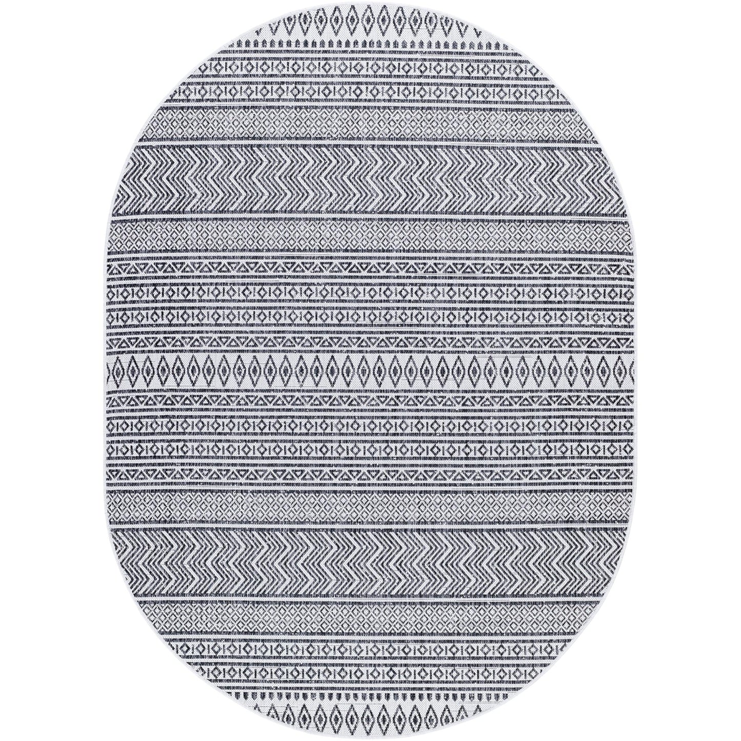Eagean EAG2345 Tribal Geometric Black & White Indoor & Outdoor Flatweave Rug
