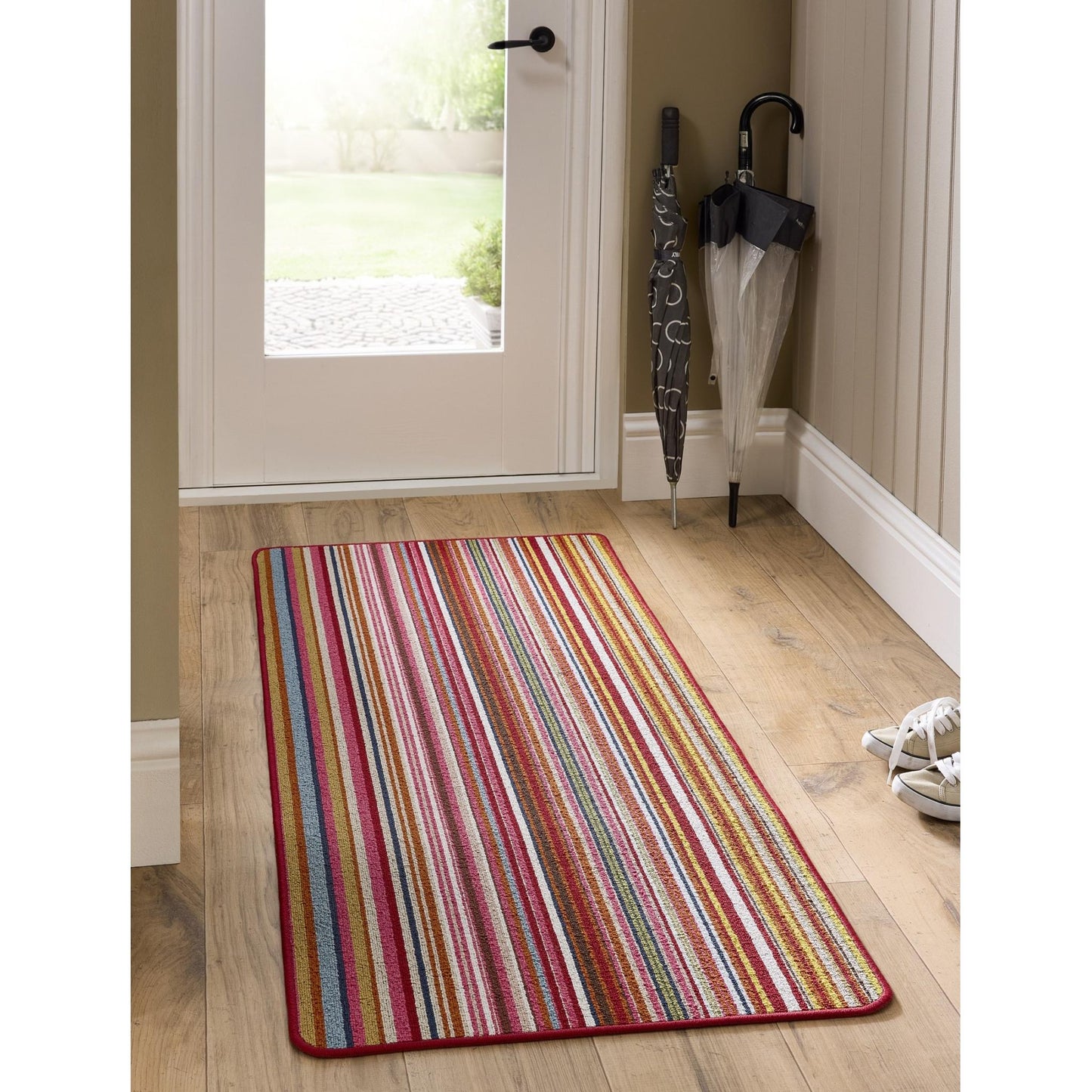 Washable Runner Rug Striped Multi Bright – Non-Slip Colourful Hallway Kitchen Mat