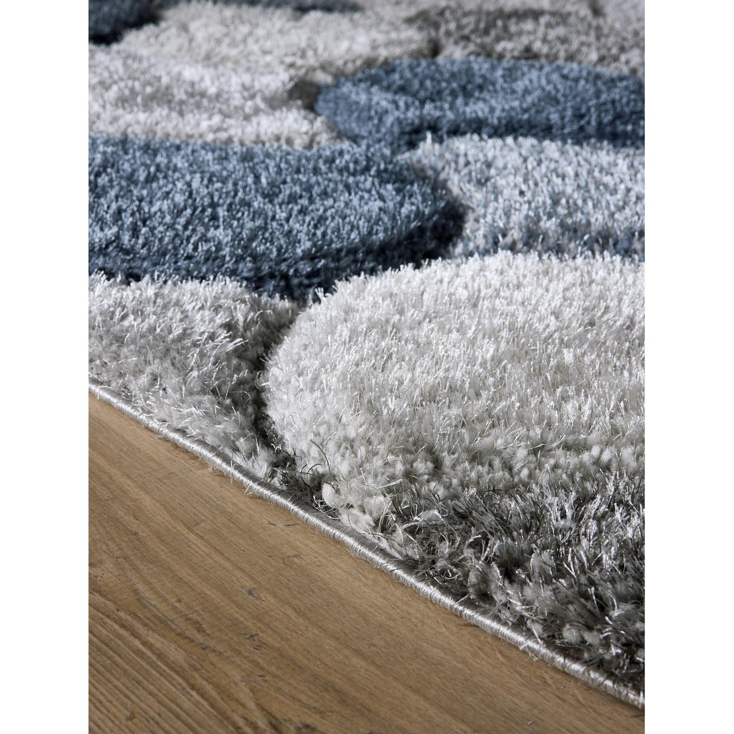 3D-Zottelteppich mit Jakobsmuschelmuster für Wohnzimmer, Schlafzimmer, weicher, seidiger, flauschiger, dicker Flor, Marineblau/Grau