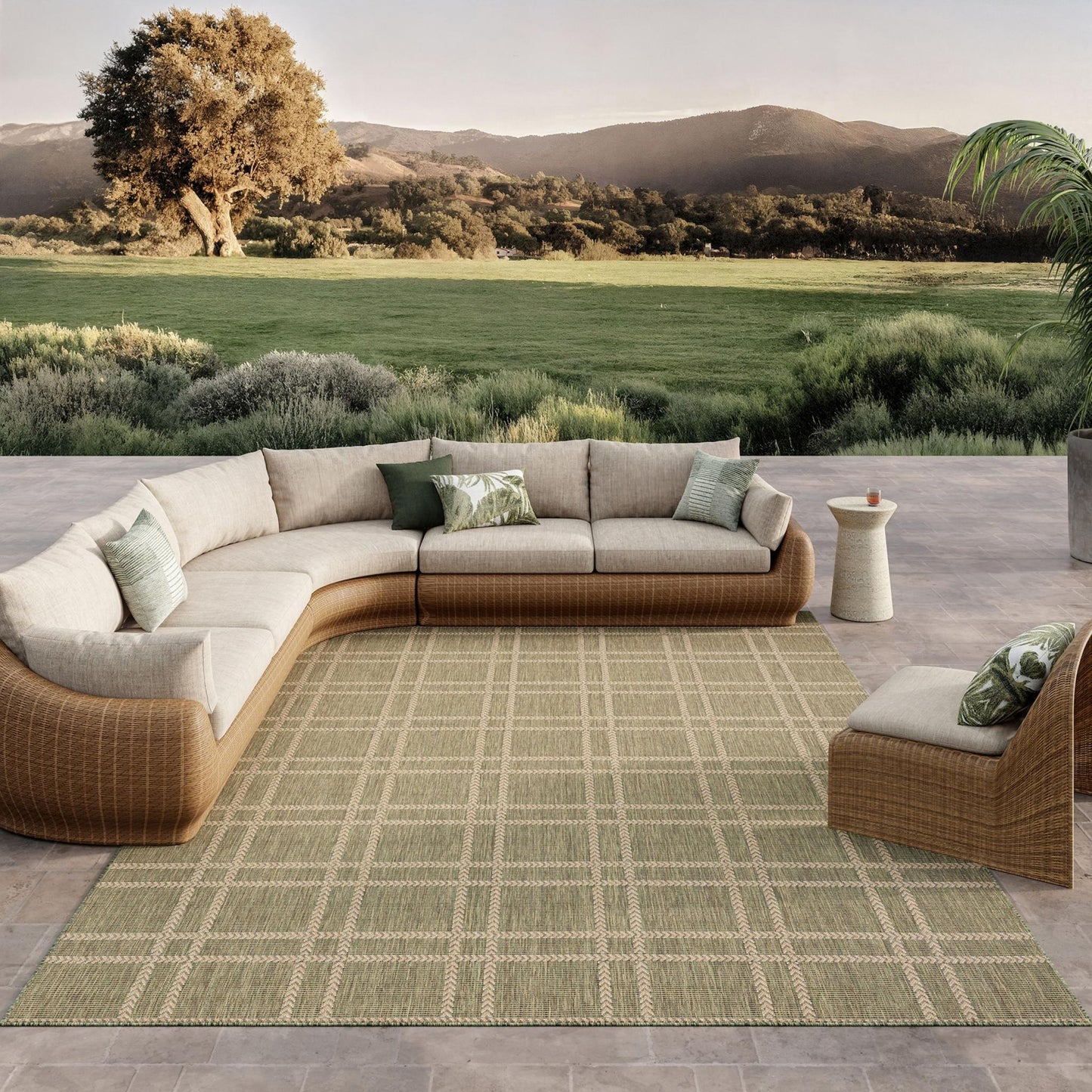 Horizon Grid HOZ04 Modern Geometric Patio Green Indoor & Outdoor Flatweave Rug