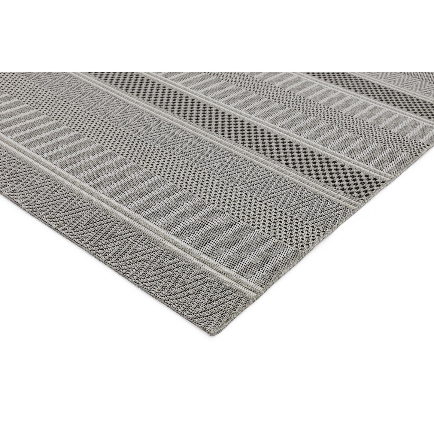Varanda Stripe VA04 Geometric Neutral Grey Indoor & Outdoor Flatweave Rug