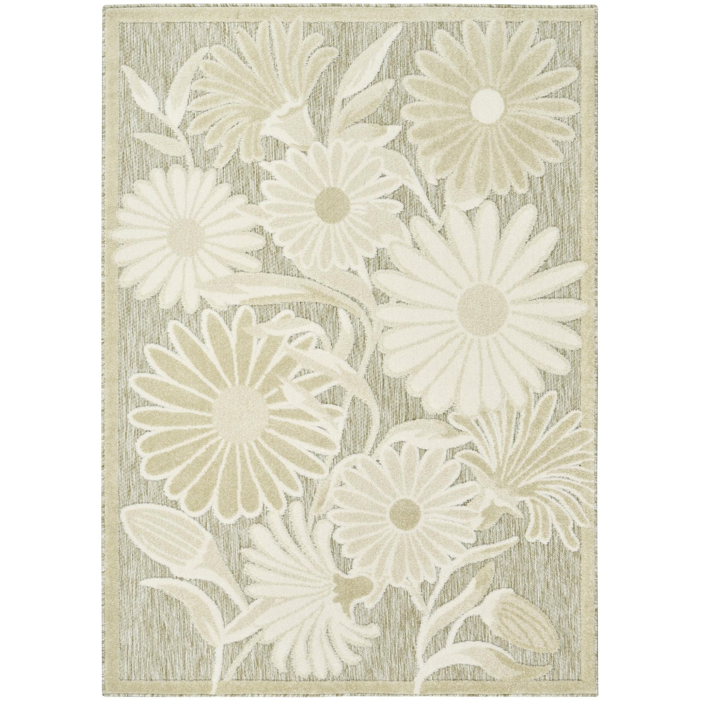 Aloha ALH33 Contemporary Daisy Ivory Sage Green Indoor & Outdoor Area Rug