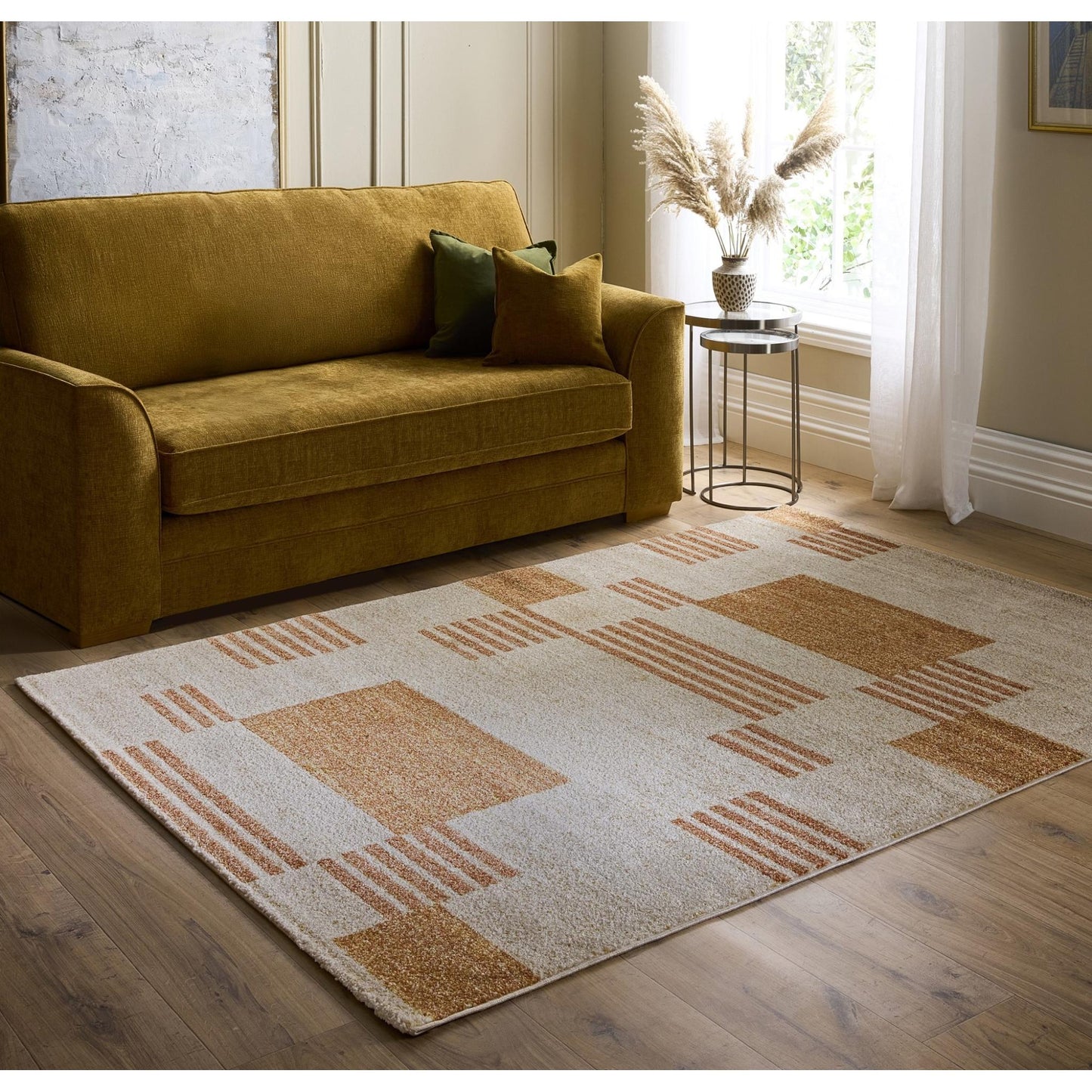 Geometric Blocks Terracotta Rug for Living Room Bedroom Kitchen Non-Shedding Soft Tribal Nomad Rust Beige Area Rug
