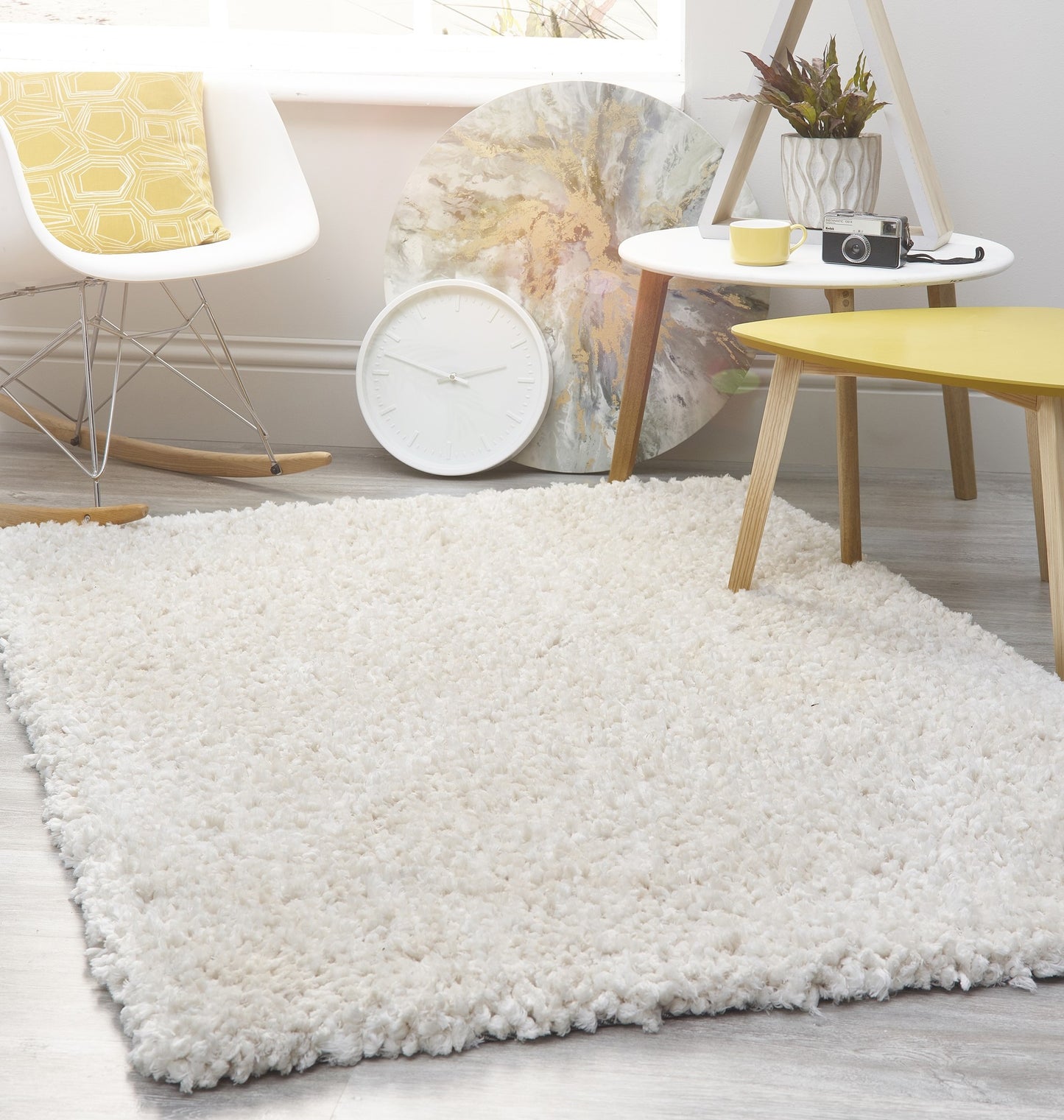 Origins Portland Modern Plain High Pile Super Soft Fluffy Shaggy Rug in Cream