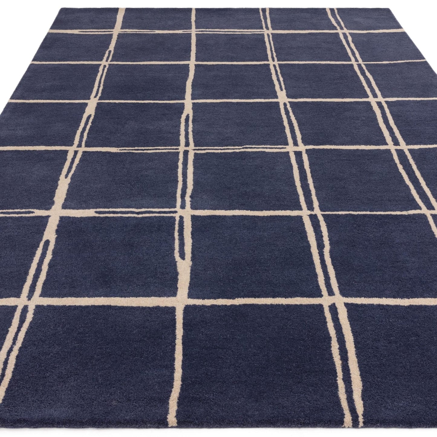 Albany Grid Marine Blue – Bold Geometric Intrigue and Natural Wool Luxury
