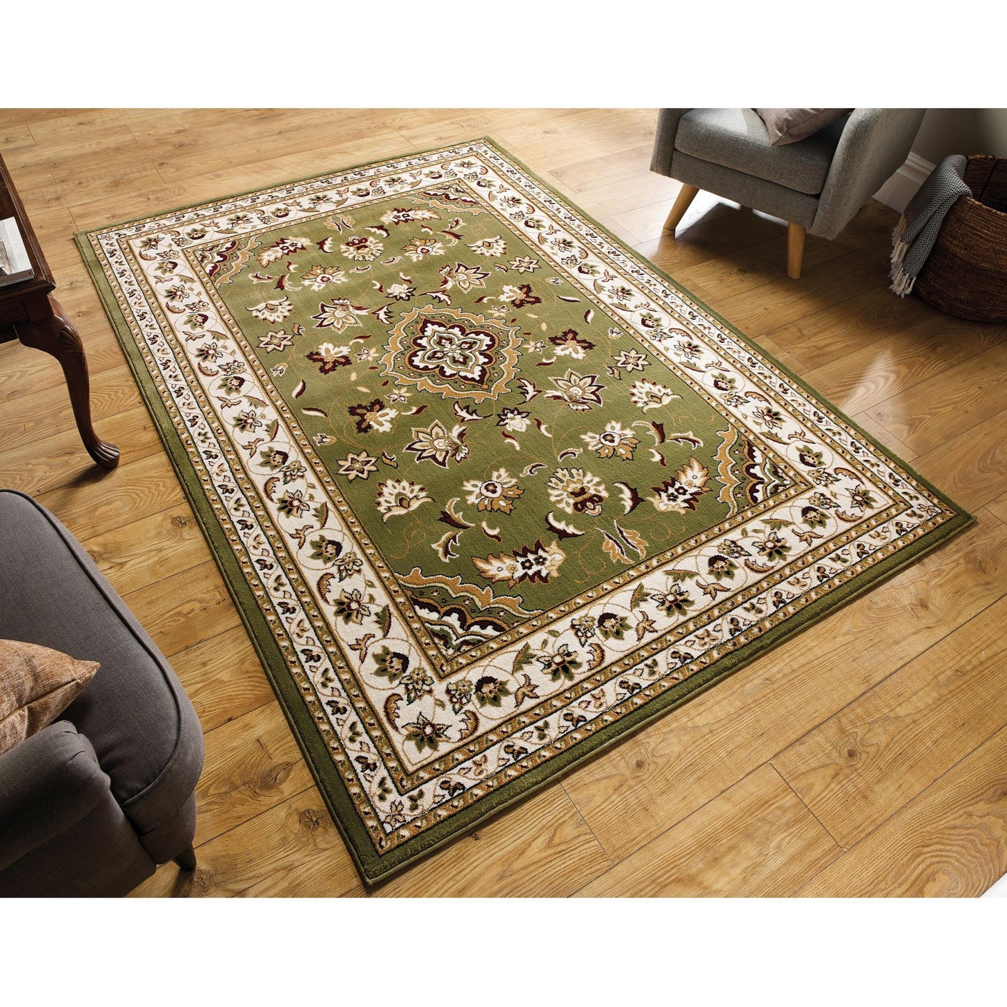 Sherborne Green Rug Traditional Classic Oriental Bedroom Living Room Rug