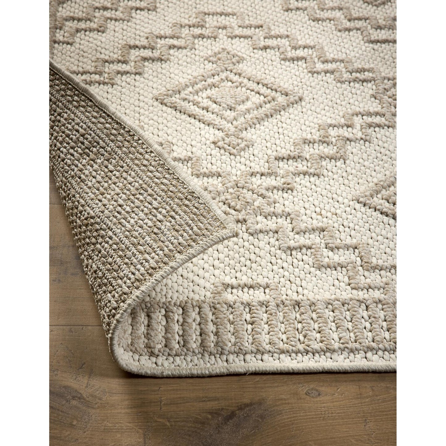 Atlas Diamond Cream Geometric Textured Indoor & Outdoor Flatweave Rug