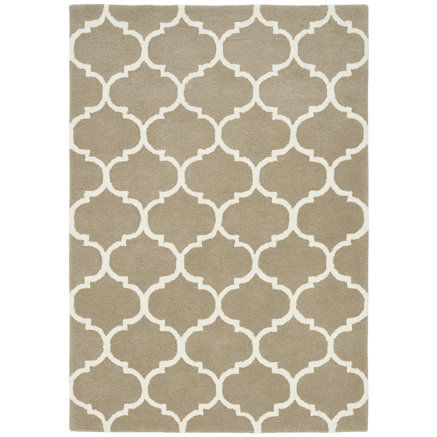 Albany Ogee Sand Beige Moroccan Trellis Hand Tufted Wool Rug