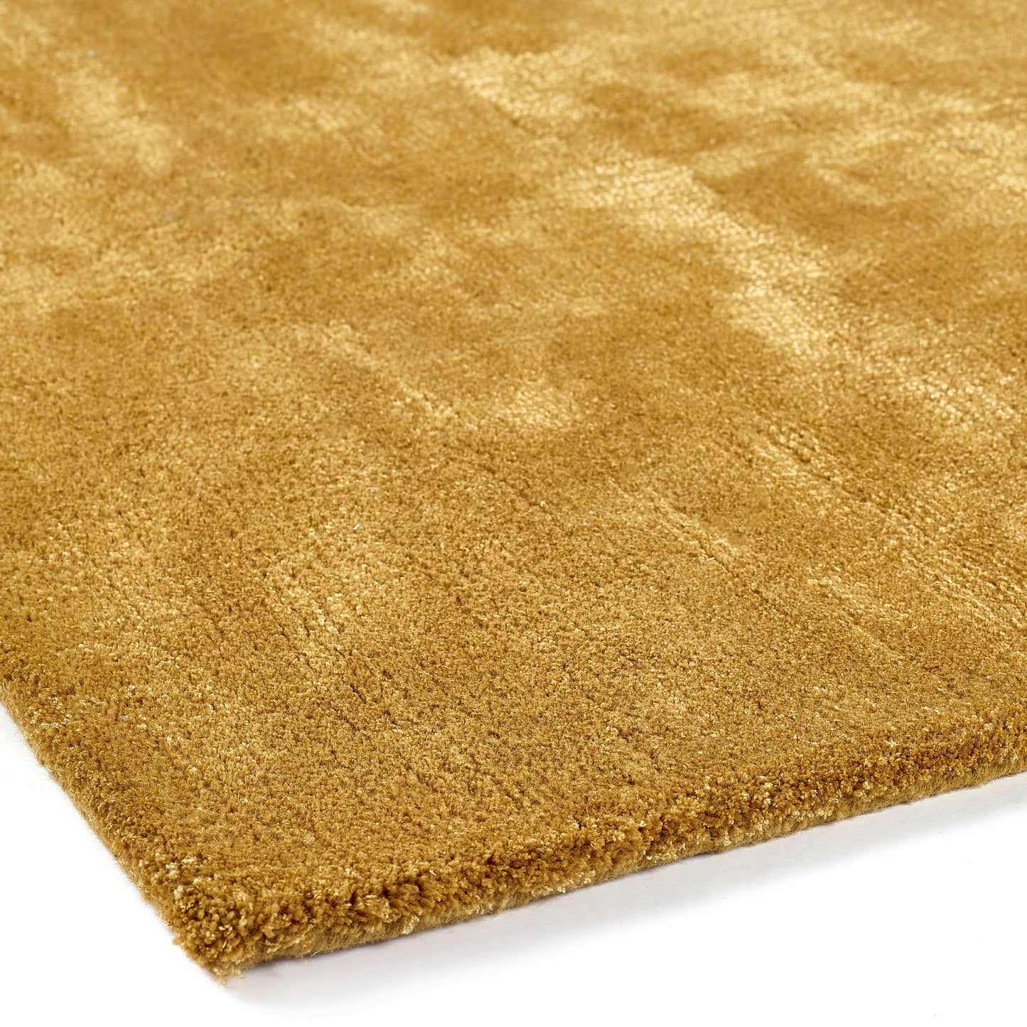 Rug Guru Hush Cumin Moderner, schlichter, handgewebter Teppich aus Wolle und Viskose, weicher, seidiger Glanz, Gelb