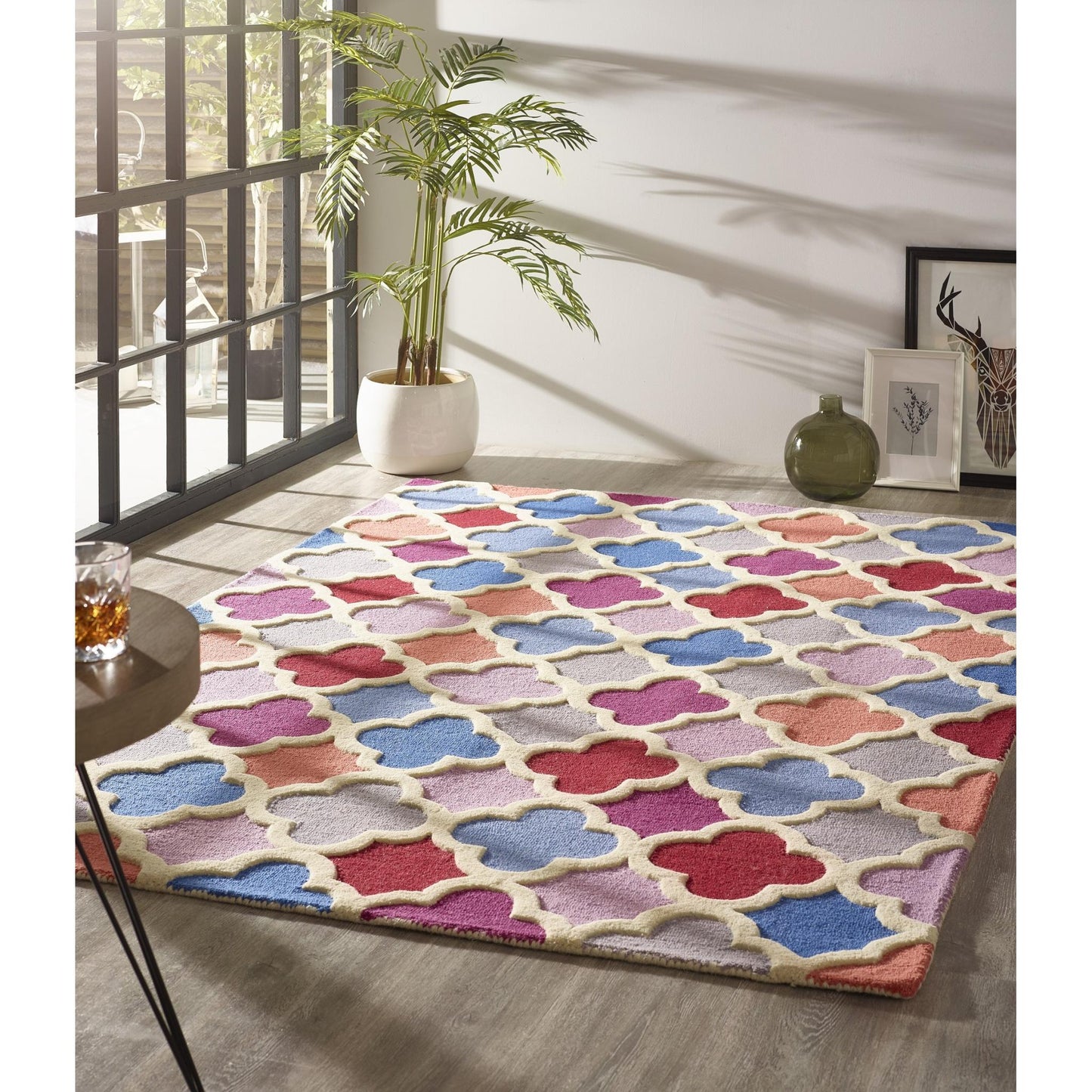 Origins Modern Trellis 3D Hand Tufted Wool Geometric Rug in Multi Colours Medium 120x170 cm (4'x5'6")