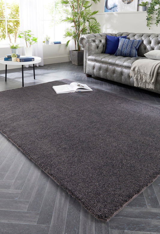 Washable My Lux Shaggy Soft Fluffy Anti-Slip Machine Washable Rug in Charcoal Grey