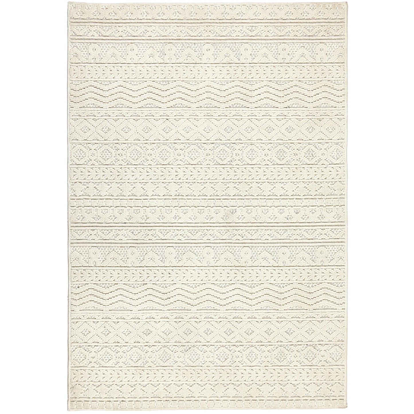 Atlas Graphic Tribal Geometric Teppich – Creme – Flachgewebe-Teppich für drinnen und draußen, strapazierfähig