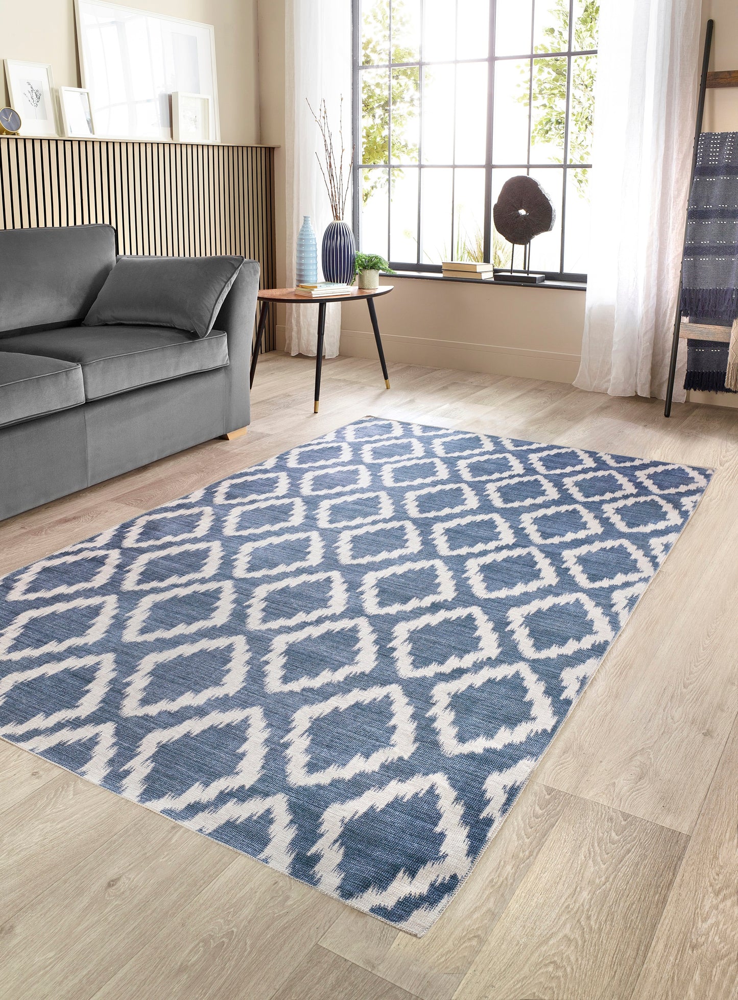 Origins – Waschbarer Como Diamond Soft Chenille-Bohemian-Teppich in Blau
