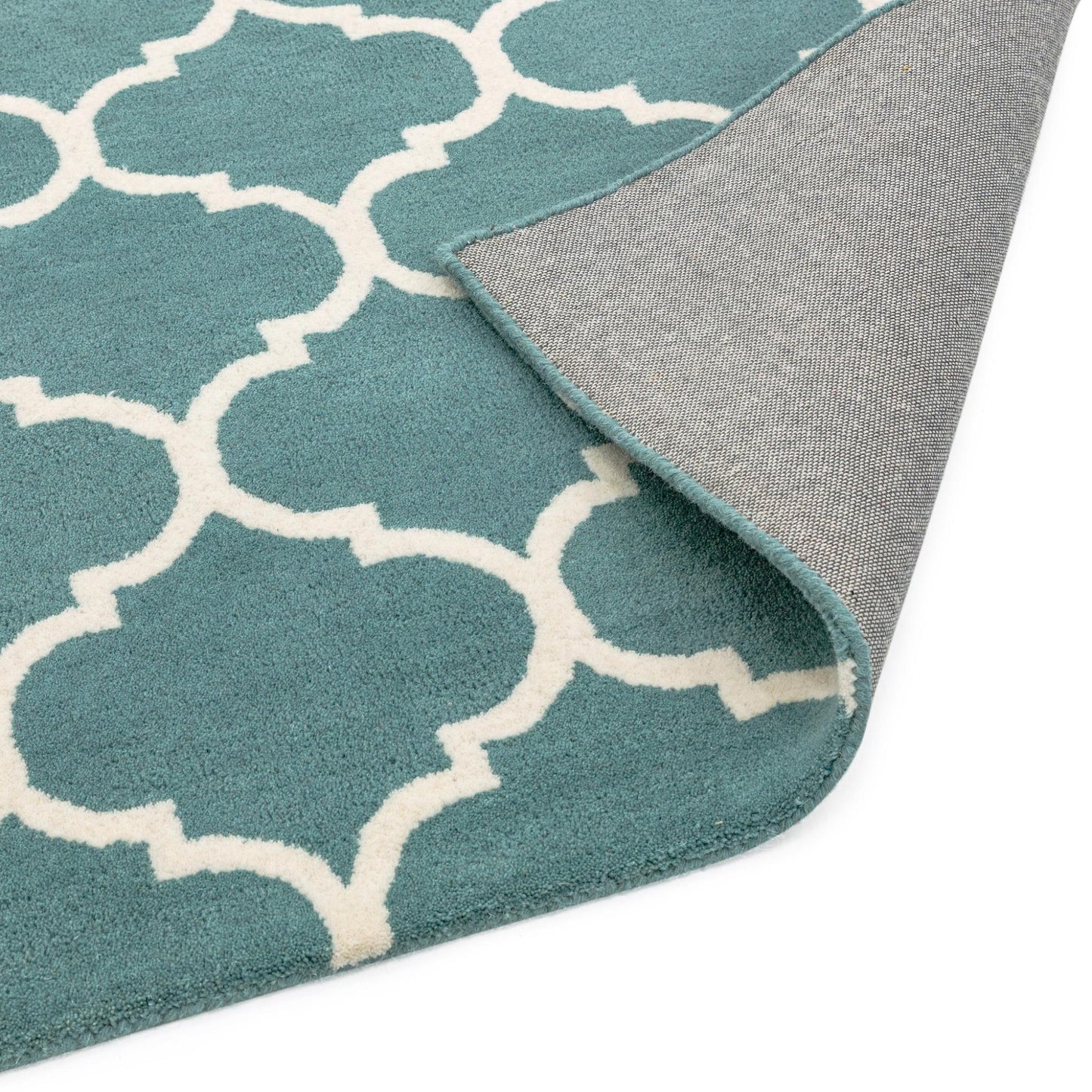Albany Ogee Duck Egg Moroccan Trellis Hand Tufted Wool Rug