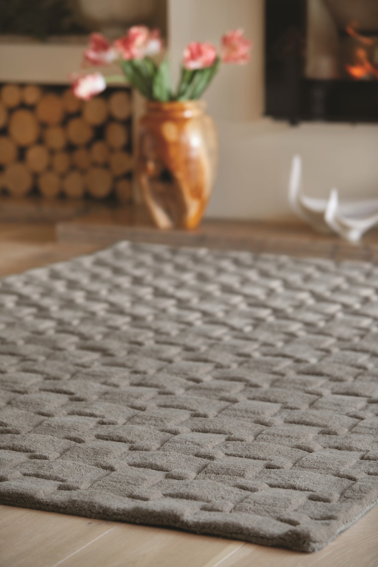 Origins Basketweave 3D Geometric Handmade Wool Rug in Grey