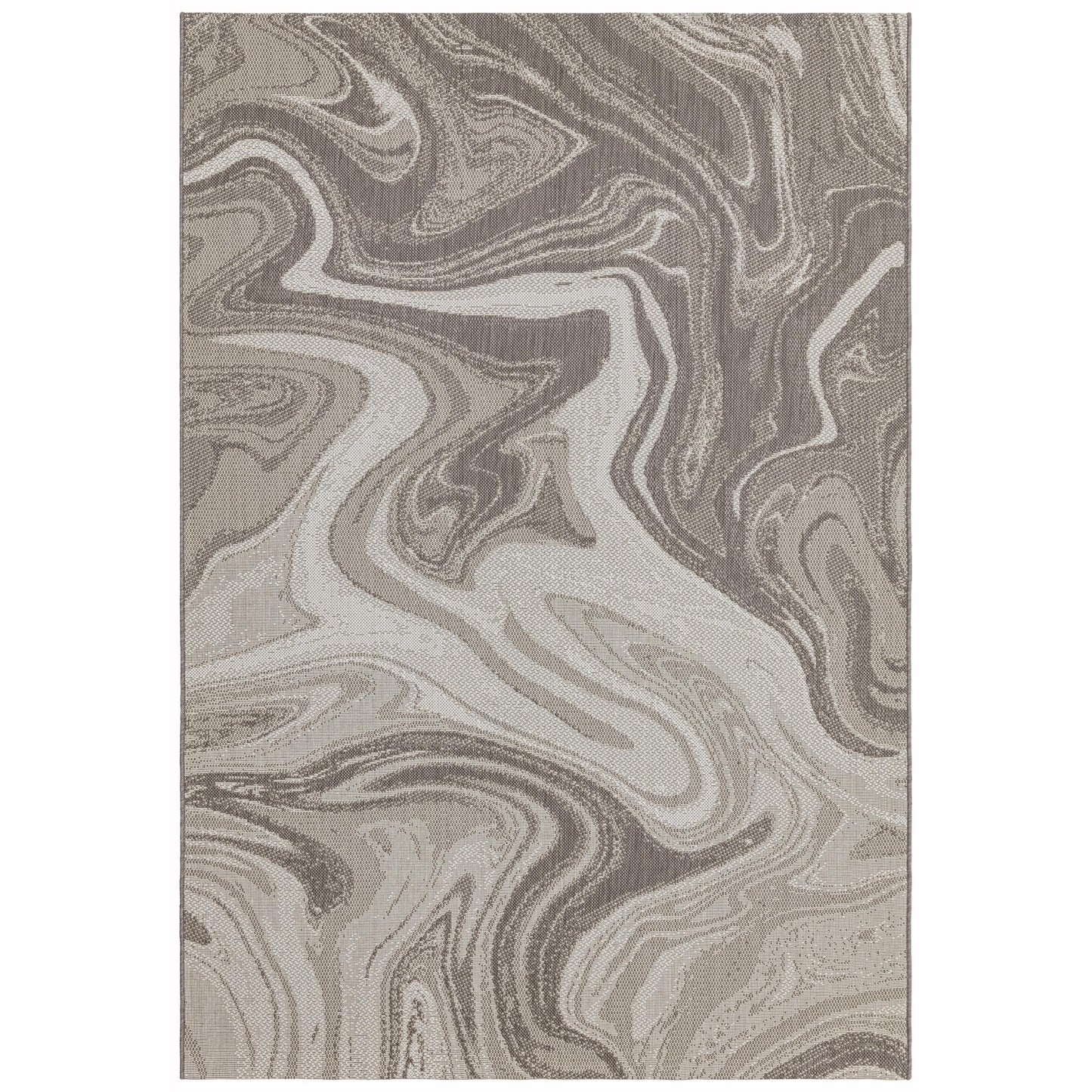 Patio PAT20 Marble Abstract Swirl Natural Beige Indoor & Outdoor Flatweave Rug