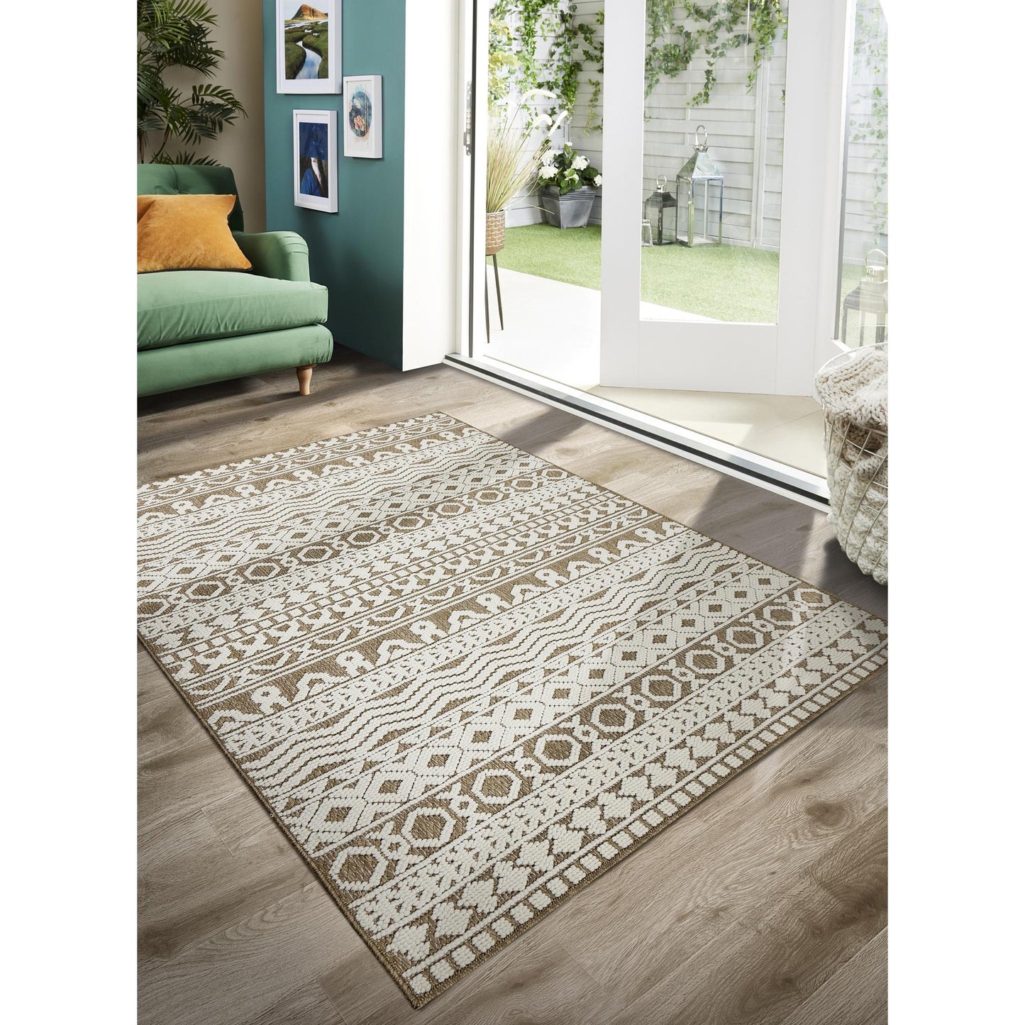 Atlas Graphic Tribal Geometric Rug – Coffee Brown – Indoor Outdoor Flatweave Durable Rug