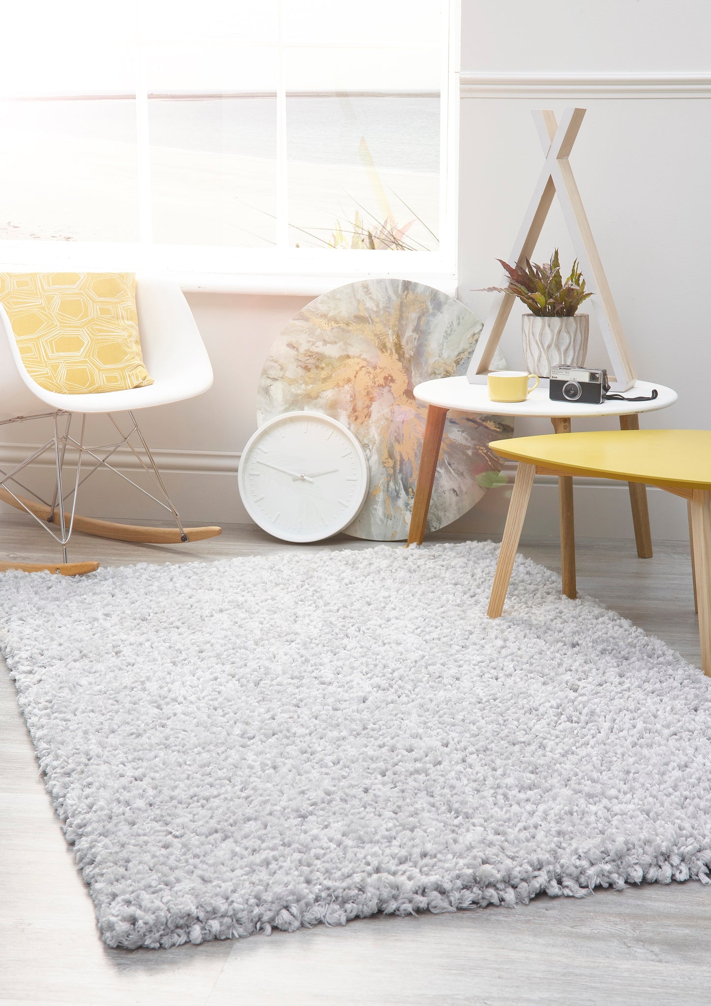 Origins Portland Modern Plain High Pile Super Soft Fluffy Shaggy Rug in Grey