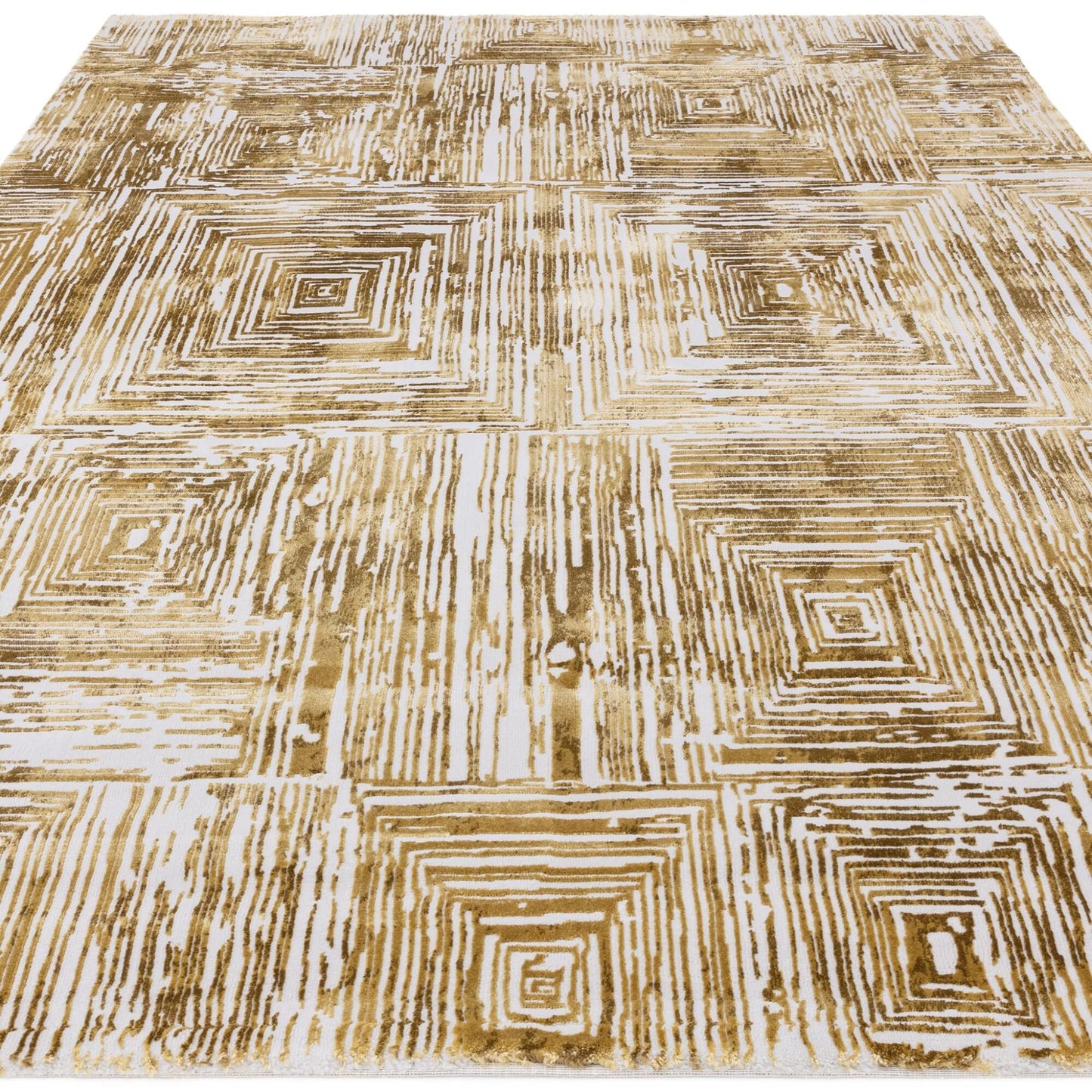 Kuza Portrait Rug – Gold – Elegant Textured High-Low Pile Carpet
