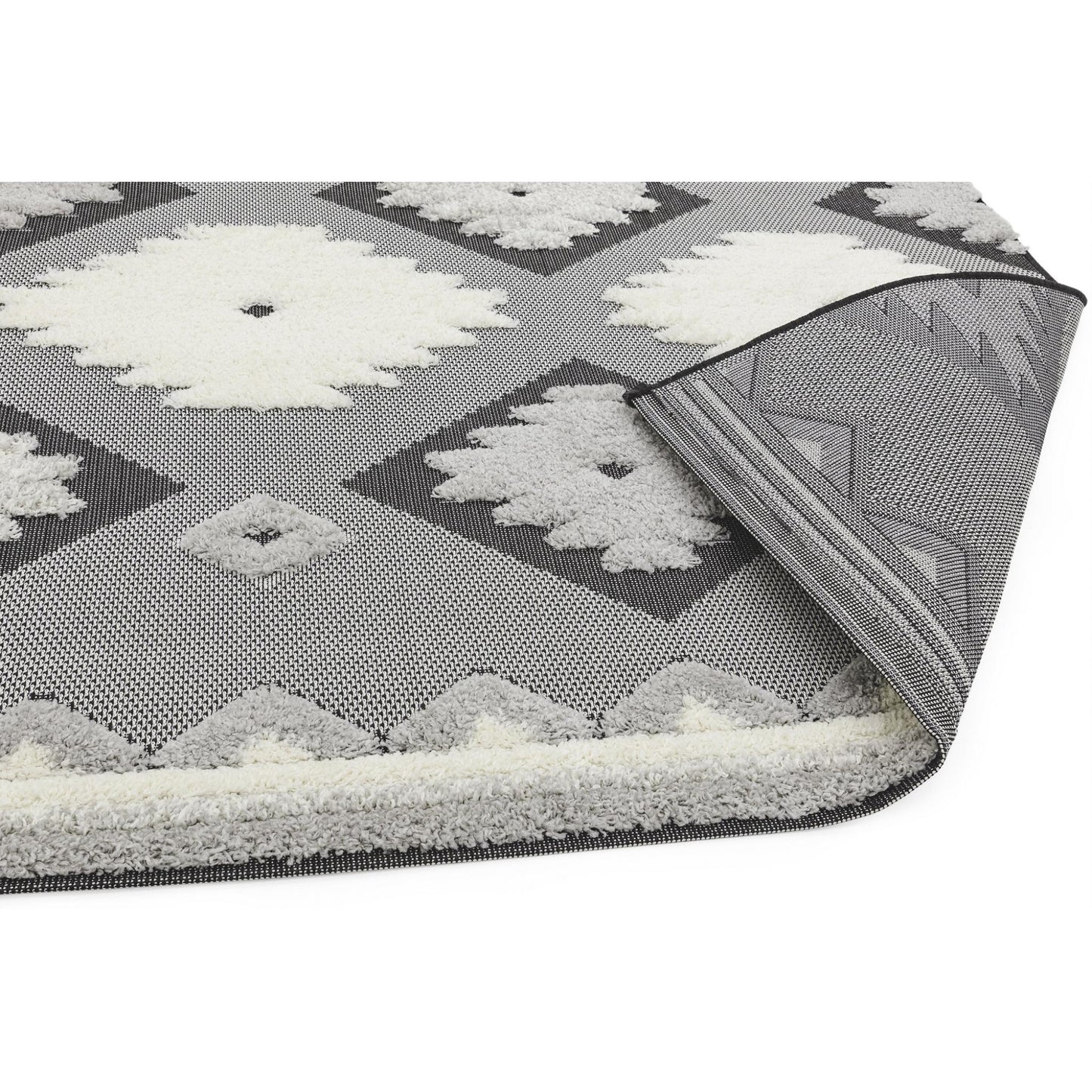 The Monty MN01 Tribal Diamond Flatweave – Premium Indoor & Outdoor Rug in Charcoal & Cream
