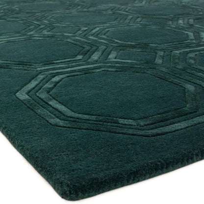 Nexus Octagon Petrol Teal Wool Viscose Hand-Carved Geometric Rug