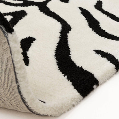 Wilder Tiger Mono Animal Inspired Black & White Rug – Modern Soft Textured Polyester Carpet