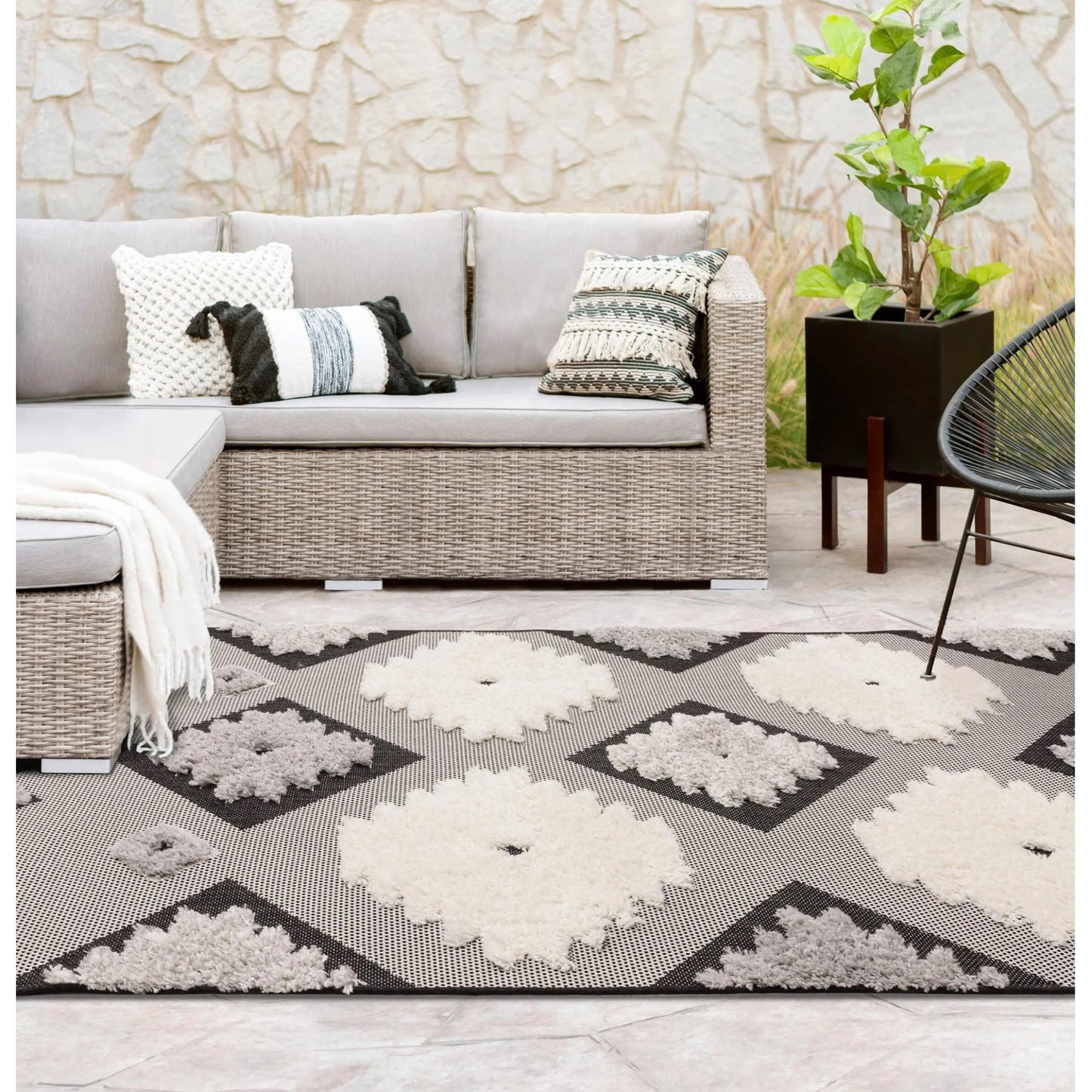 The Monty MN01 Tribal Diamond Flatweave – Premium Indoor & Outdoor Rug in Charcoal & Cream