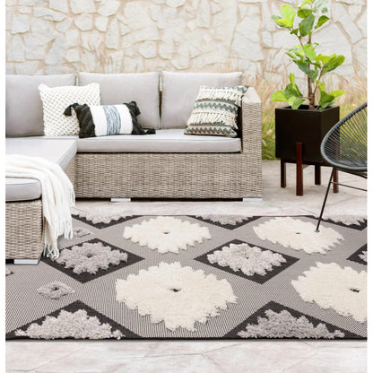 The Monty MN01 Tribal Diamond Flatweave – Premium Indoor & Outdoor Rug in Charcoal & Cream
