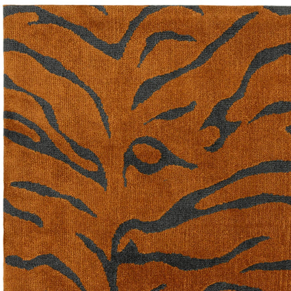 Wilder Tiger Spice Orange Animal Inspired Rug – Modern Soft Textured Polyester Carpet