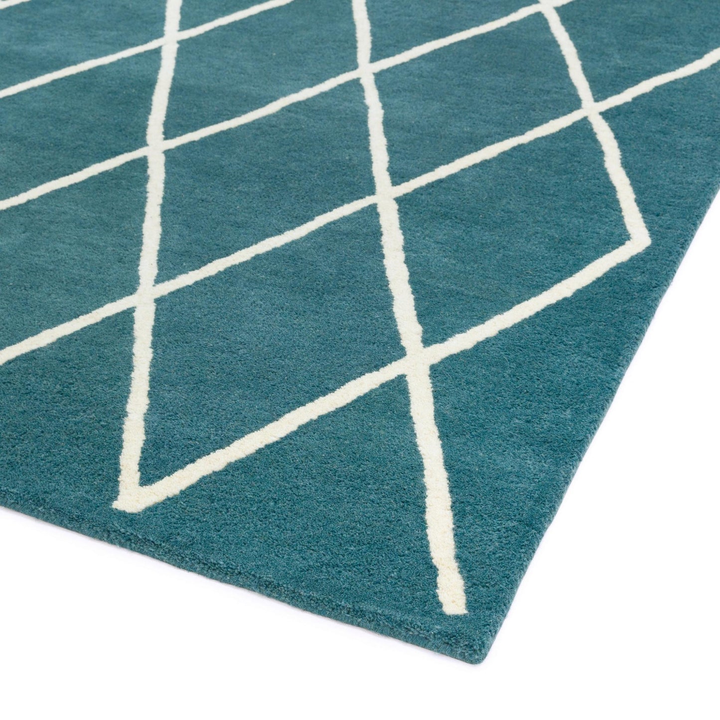 Albany Diamond Silver Teal – Bold Geometric Intrigue and Natural Wool Luxury
