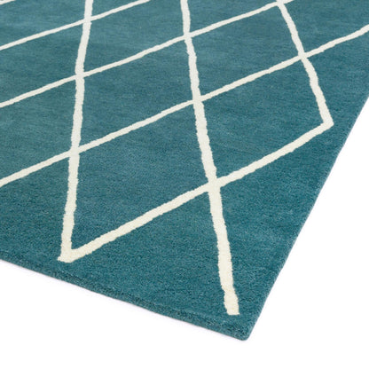 Albany Diamond Silver Teal – Bold Geometric Intrigue and Natural Wool Luxury
