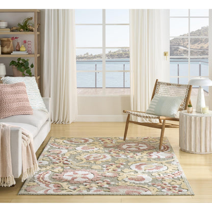 Aloha ALH17 Elegant Vine & Floral Sage Green Rose Indoor & Outdoor Area Rug