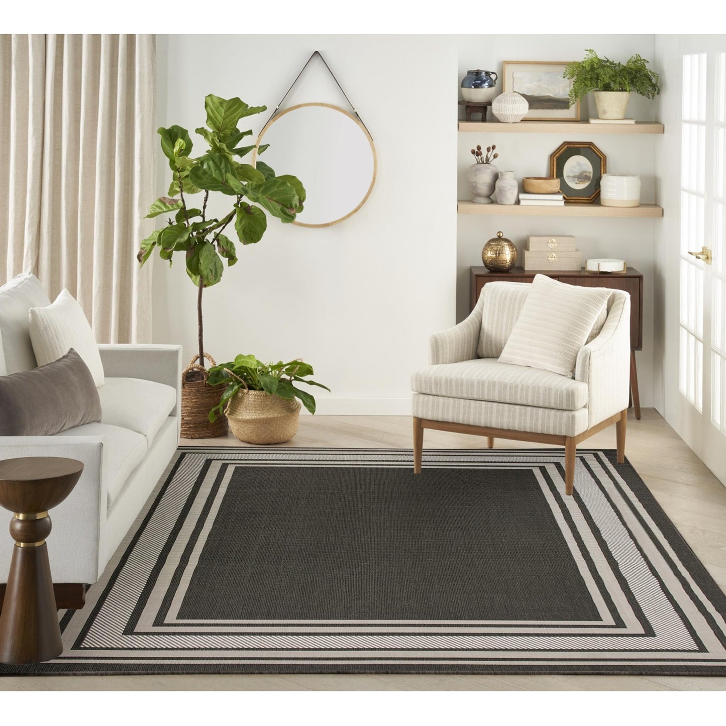 Horizon HOZ03 Modern Bordered Charcoal Black Indoor & Outdoor Flatweave Rug