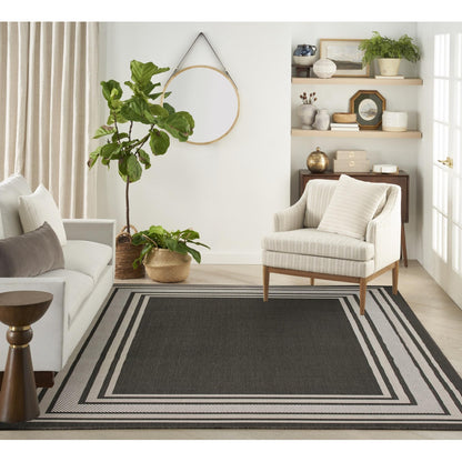 Horizon HOZ03 Modern Bordered Charcoal Black Indoor & Outdoor Flatweave Rug