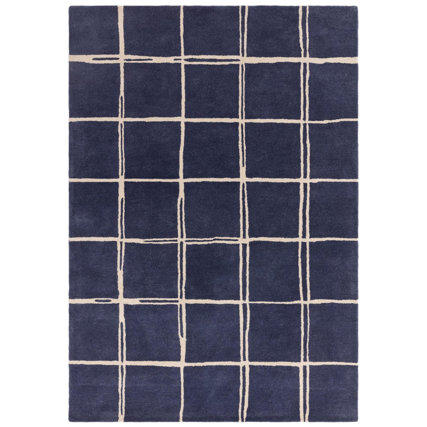 Albany Grid Marine Blue – Bold Geometric Intrigue and Natural Wool Luxury