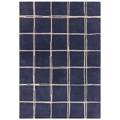 Albany Grid Marine Blue – Bold Geometric Intrigue and Natural Wool Luxury