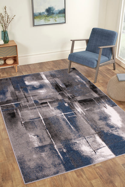 Modern Spirit Artiste Pictorial Abstract Rug in Navy Blue Large 160x230 cm (5'3"x7'7")