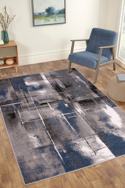 Modern Spirit Artiste Pictorial Abstract Rug in Navy Blue Large 160x230 cm (5'3"x7'7")