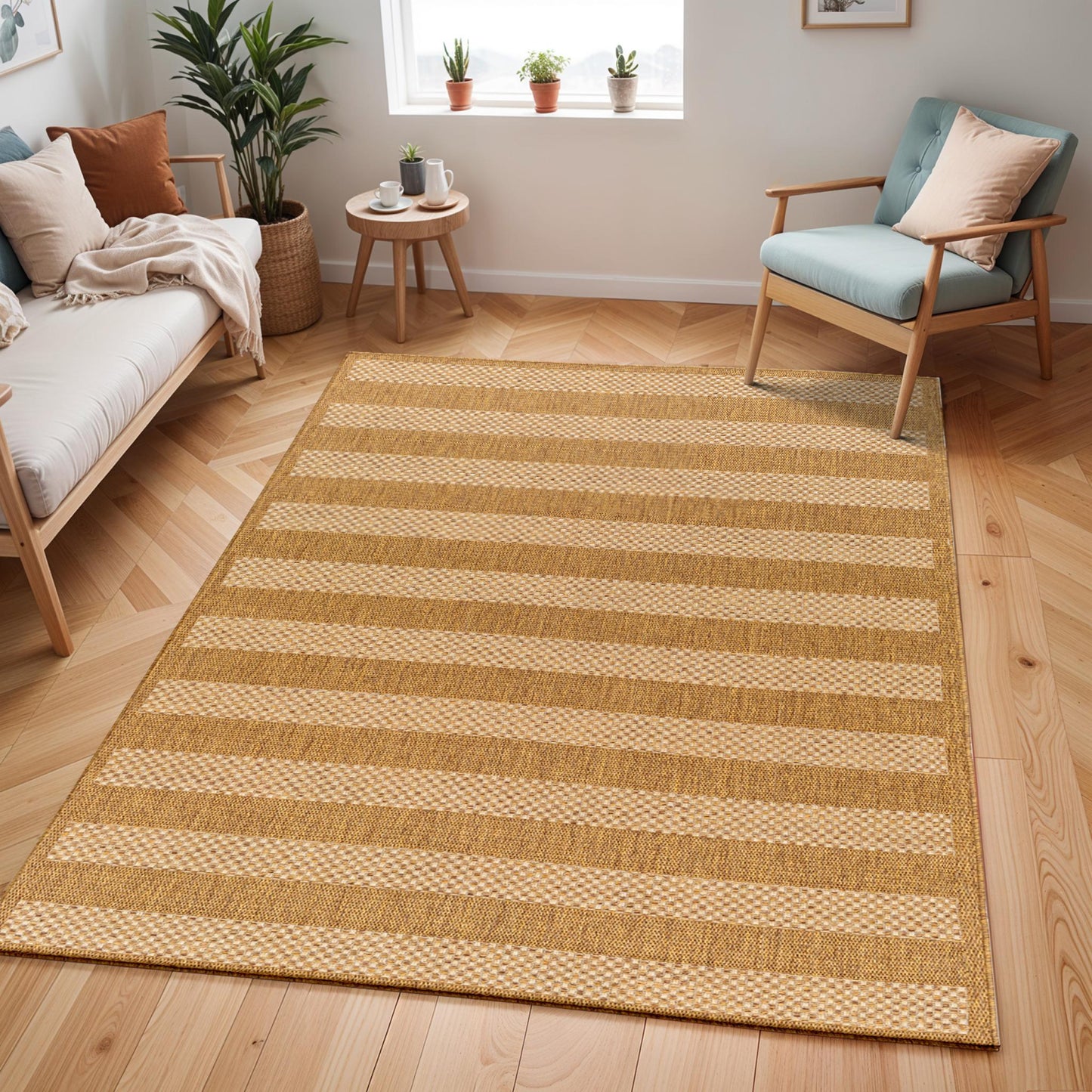 Pismo Beach PMB2302 Modern Striped Brown Indoor & Outdoor Flatweave Rug