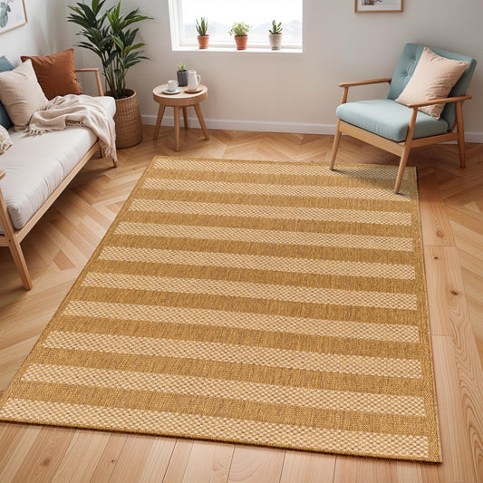 Pismo Beach PMB2302 Modern Striped Brown Indoor & Outdoor Flatweave Rug