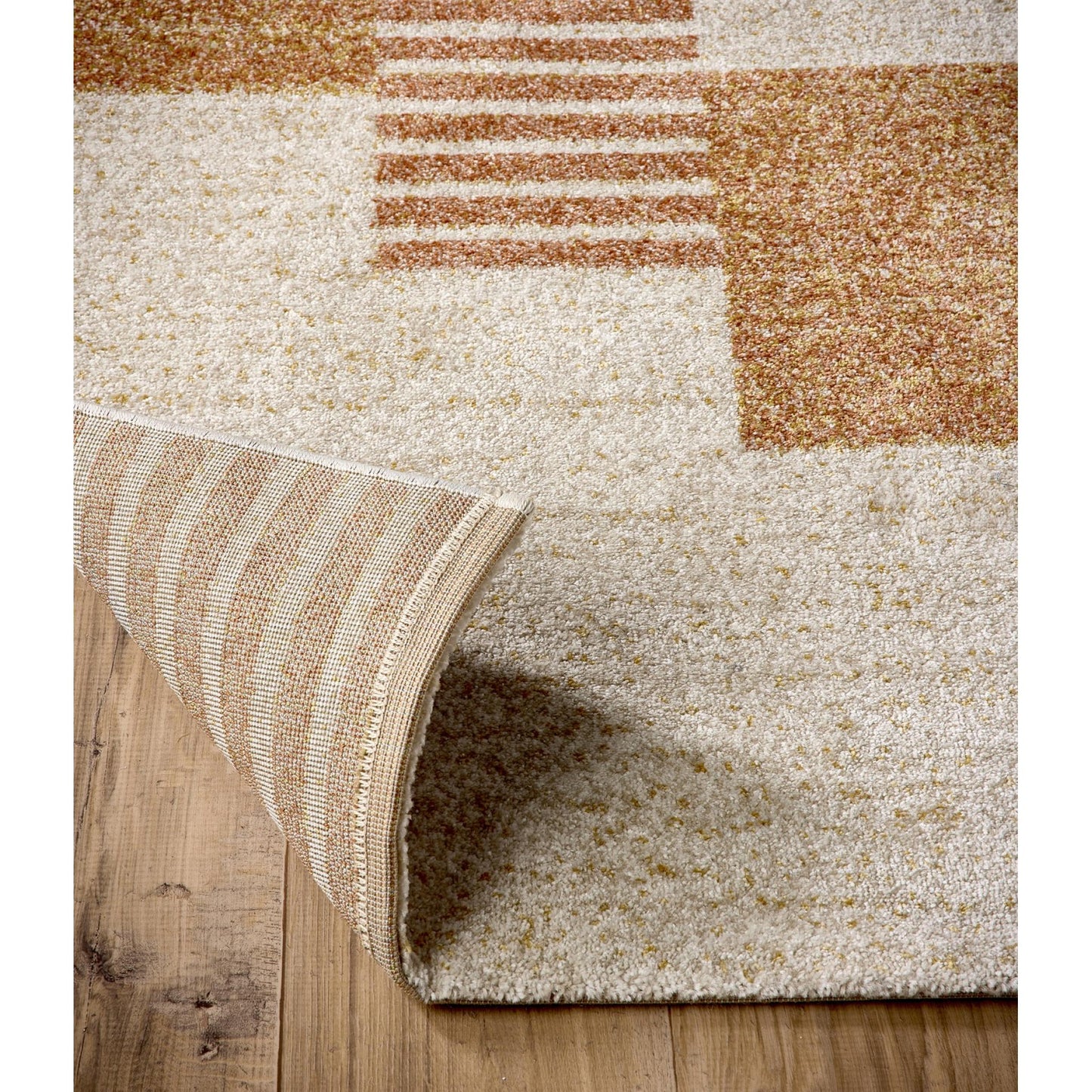 Geometric Blocks Terracotta Rug for Living Room Bedroom Kitchen Non-Shedding Soft Tribal Nomad Rust Beige Area Rug