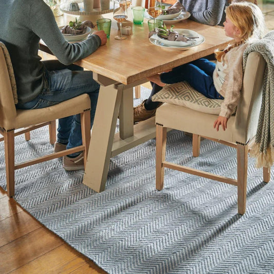 Hug Rug Recycled Washable Rug – Denim Blue – Indoor Outdoor Reversible Herringbone Rug